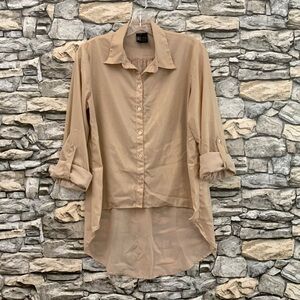 #50 Fun & Flirt Champagne Pink Metallic Shimmer Chiffon Blouse Shirt Top Tunic